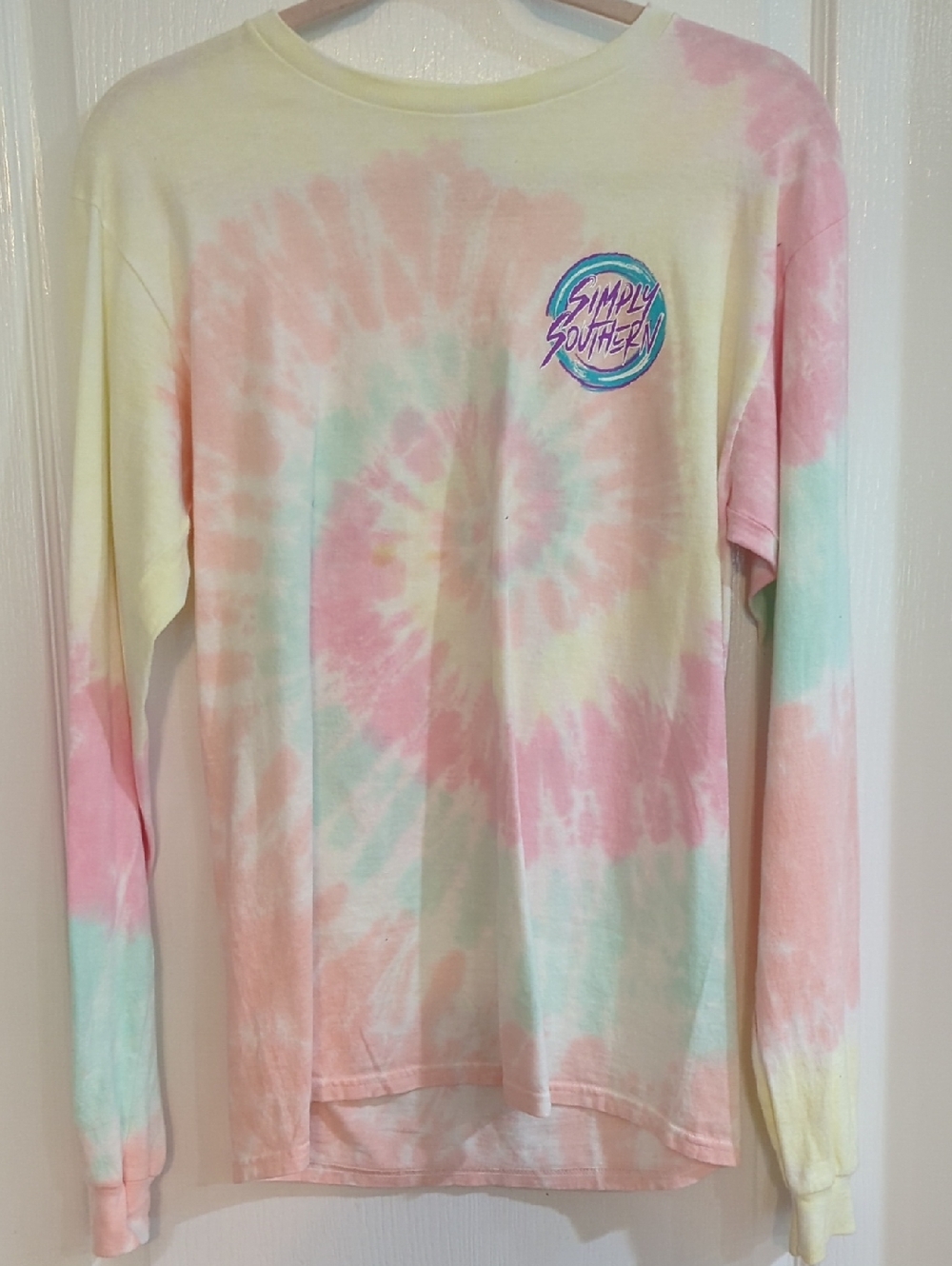 Simply Southern Pastel Tie-Dye Long Sleeve Tee - Pink, Mint, Yellow Sz M